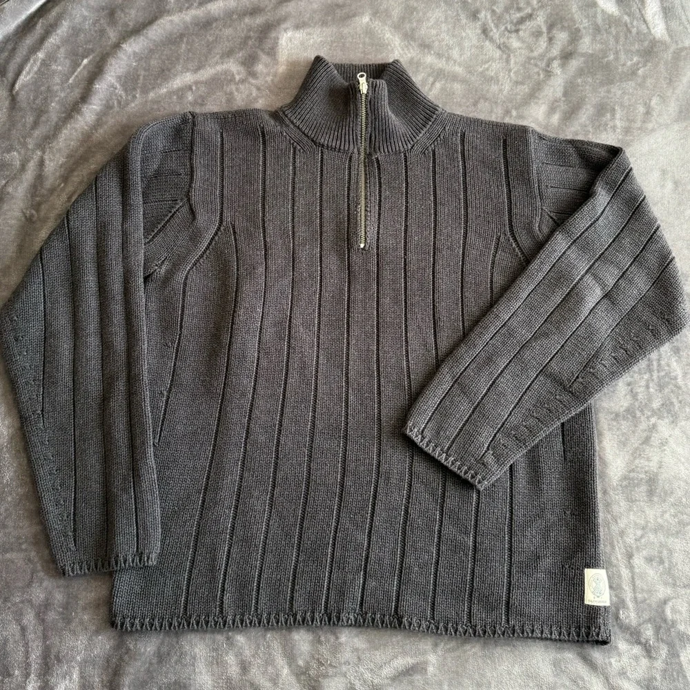 Ralph Lauren Polo Jeans 1/4 Zip Sweater Mens L Ribbed Chunky Knit Cotton Preppy